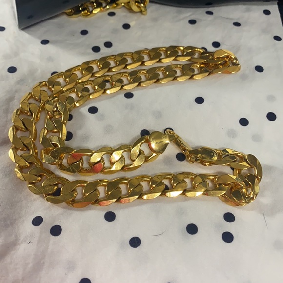 Fashion yellow solid gold filled Cuban chain necklace and bracelet - Picture 3 of 7
